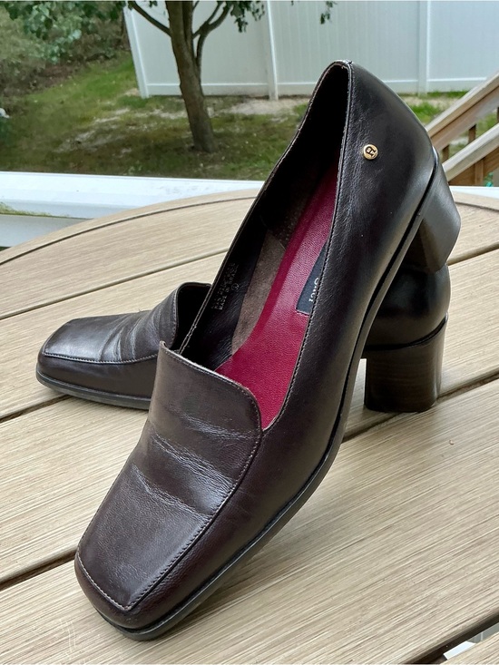 Etienne Aigner Shoes - Etienne Aigner Brazil Rich Brown Leather Block Heel Pumps Square Toe Preppy 8.5